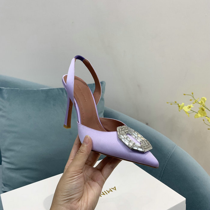 Amina Muaddi Satin Camelia Slingback Pumps AM07