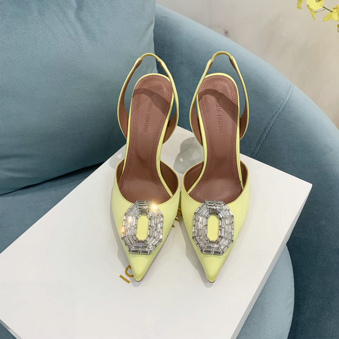 Amina Muaddi Satin Camelia Slingback Pumps AM08