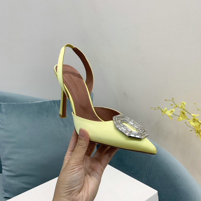 Amina Muaddi Satin Camelia Slingback Pumps AM08