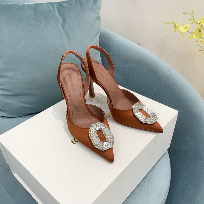 Amina Muaddi Satin Camelia Slingback Pumps AM09