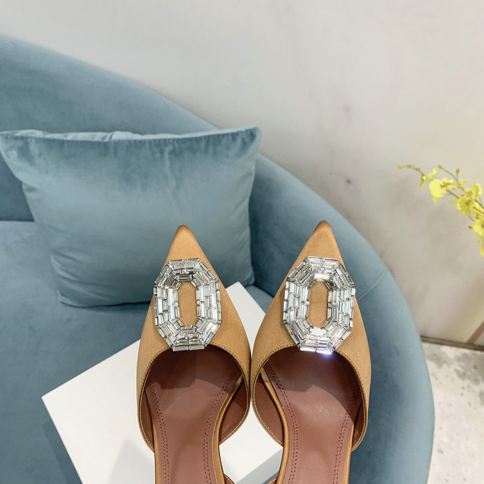 Amina Muaddi Satin Camelia Slingback Pumps AM10