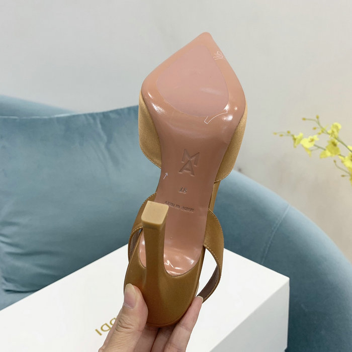 Amina Muaddi Satin Camelia Slingback Pumps AM10