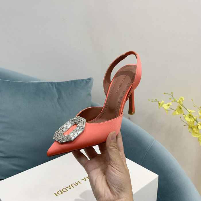 Amina Muaddi Satin Camelia Slingback Pumps AM11