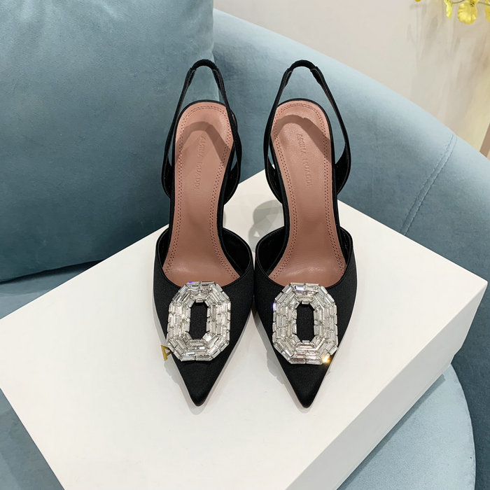 Amina Muaddi Satin Camelia Slingback Pumps AM12