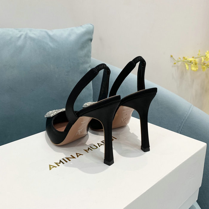 Amina Muaddi Satin Camelia Slingback Pumps AM12