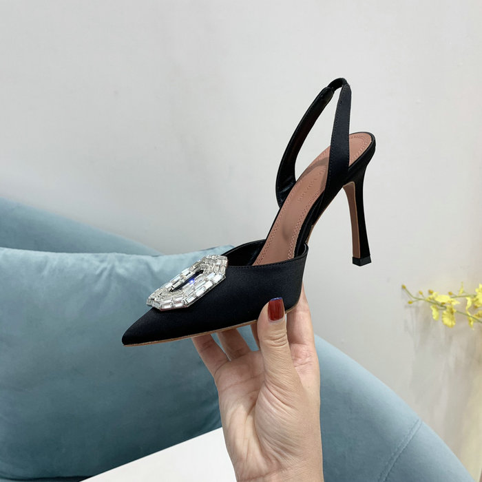 Amina Muaddi Satin Camelia Slingback Pumps AM12