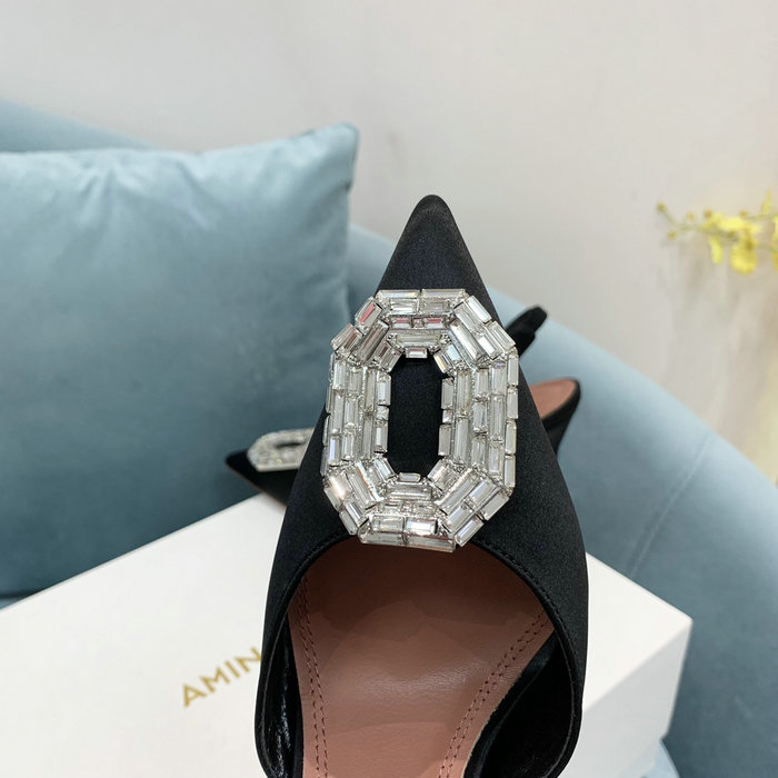 Amina Muaddi Satin Camelia Slingback Pumps AM12