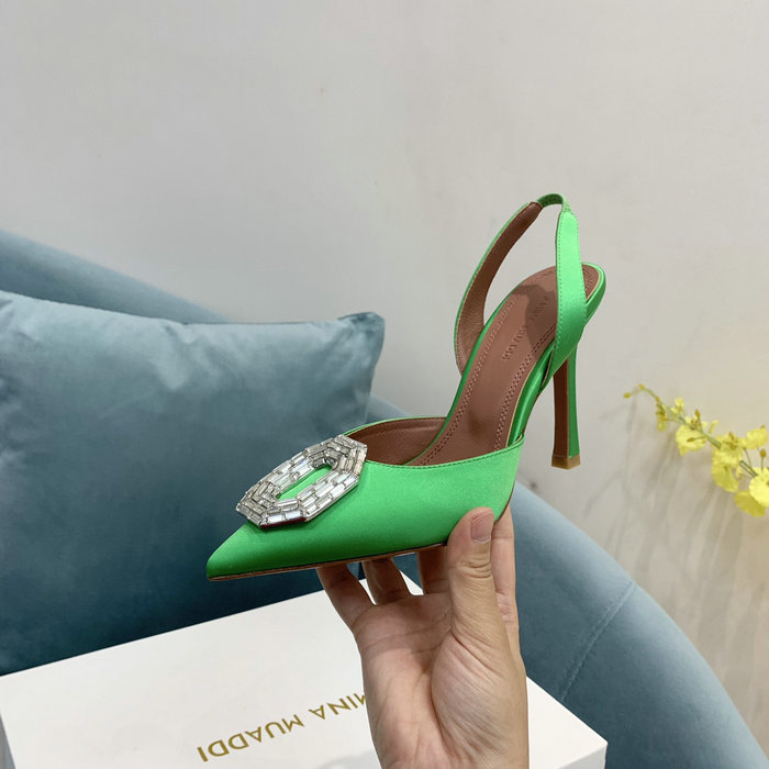 Amina Muaddi Satin Camelia Slingback Pumps AM13