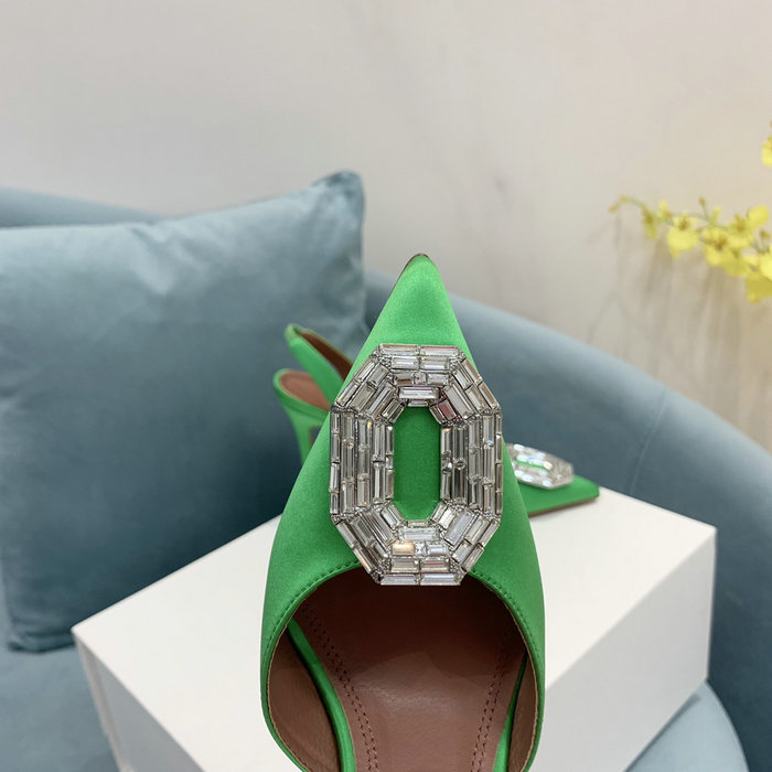 Amina Muaddi Satin Camelia Slingback Pumps AM13