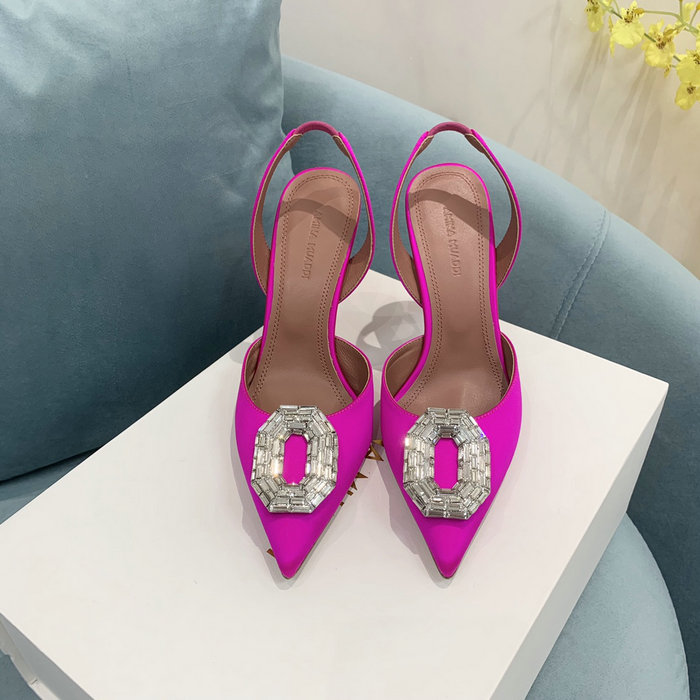 Amina Muaddi Satin Camelia Slingback Pumps AM14