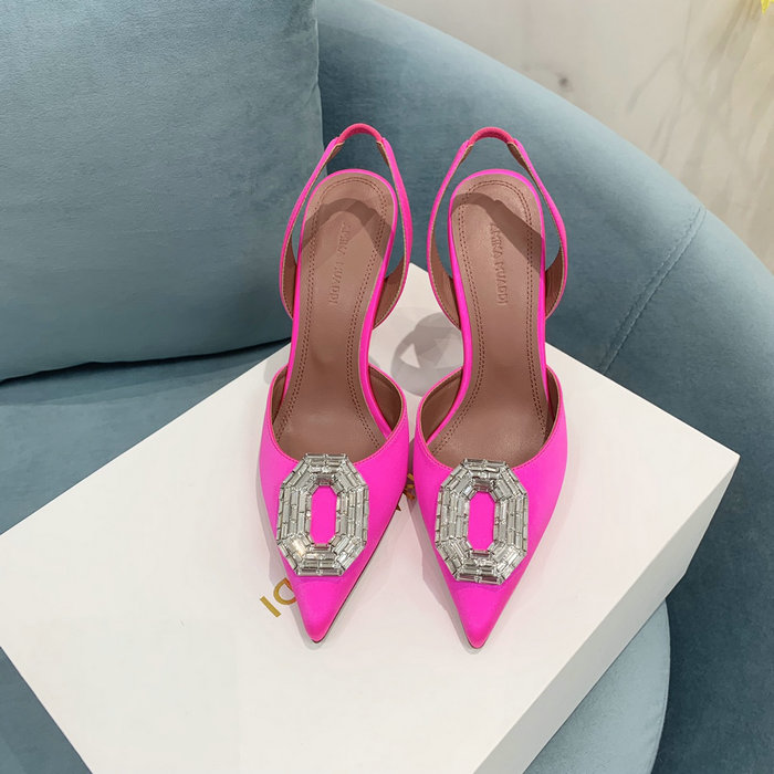 Amina Muaddi Satin Camelia Slingback Pumps AM15