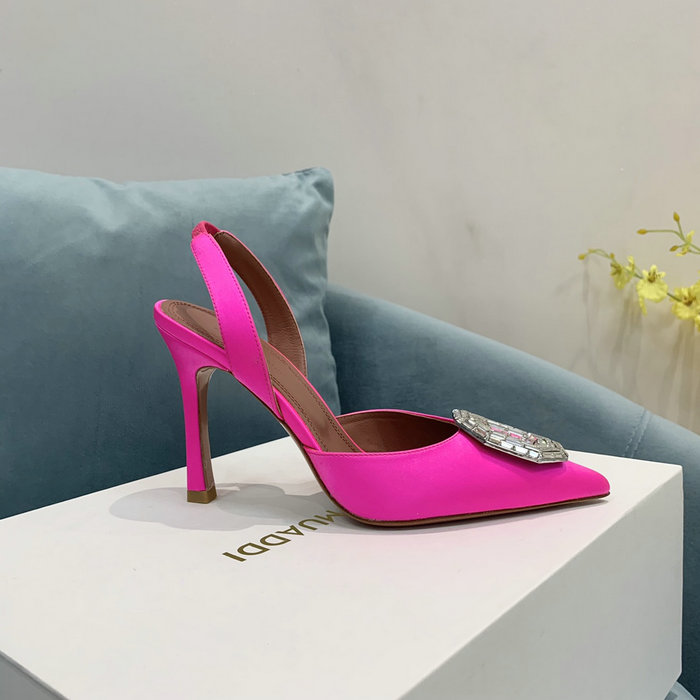 Amina Muaddi Satin Camelia Slingback Pumps AM15