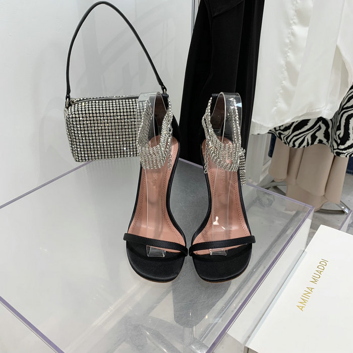 Amina Muaddi Satin Giorgia Crystal Embellished Sandals AG01