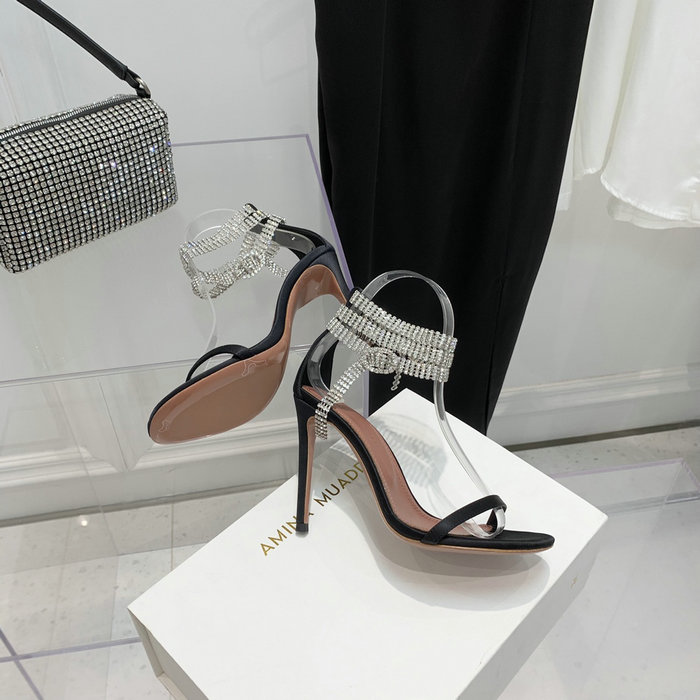 Amina Muaddi Satin Giorgia Crystal Embellished Sandals AG01