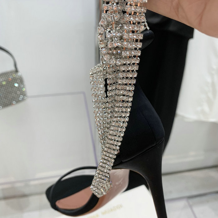 Amina Muaddi Satin Giorgia Crystal Embellished Sandals AG01