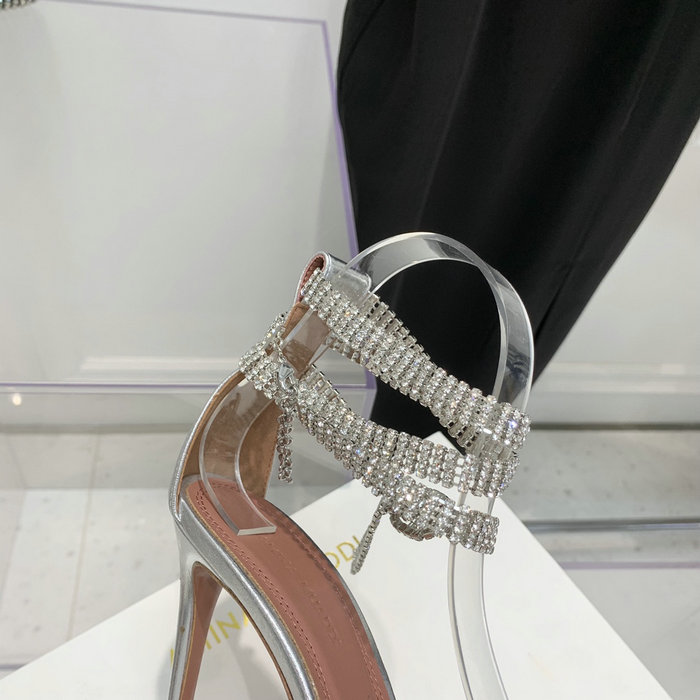 Amina Muaddi Satin Giorgia Crystal Embellished Sandals AG04