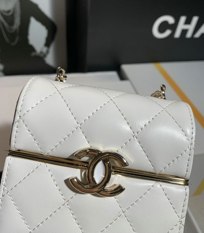 Chanel Small CC Box Bag with Chain White AS03241