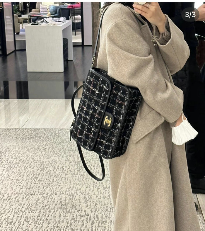 Chanel Tweed Large Backpack Black AS3662