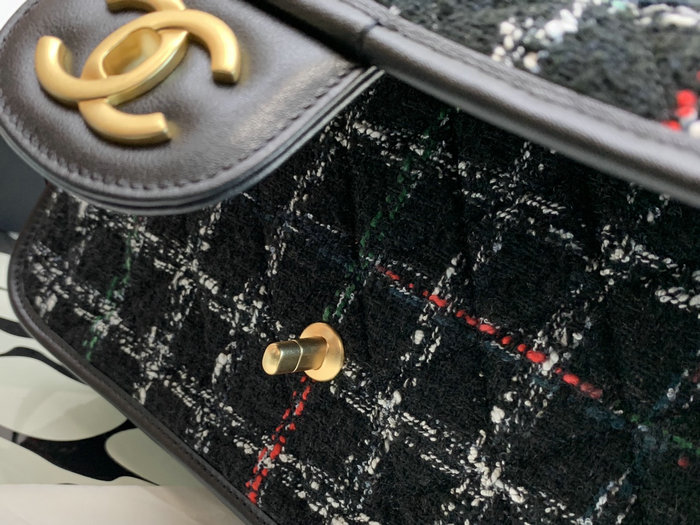 Chanel Tweed Large Backpack Black AS3662