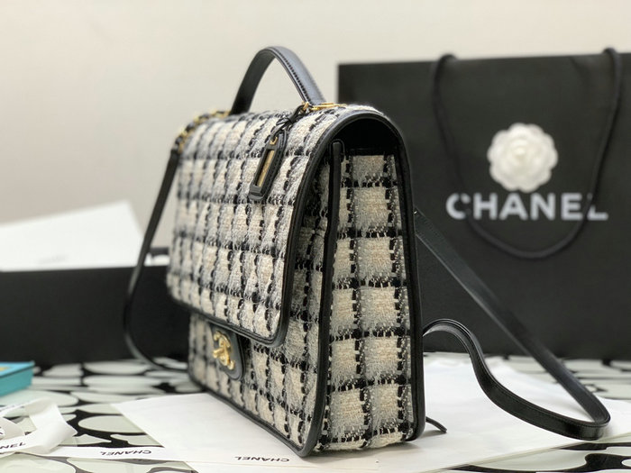 Chanel Tweed Large Backpack White AS3662