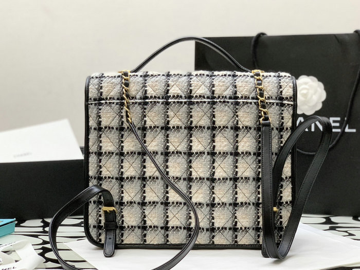 Chanel Tweed Large Backpack White AS3662