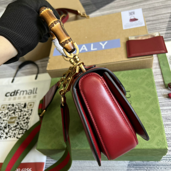 Gucci Small top handle bag with Bamboo Red 675797