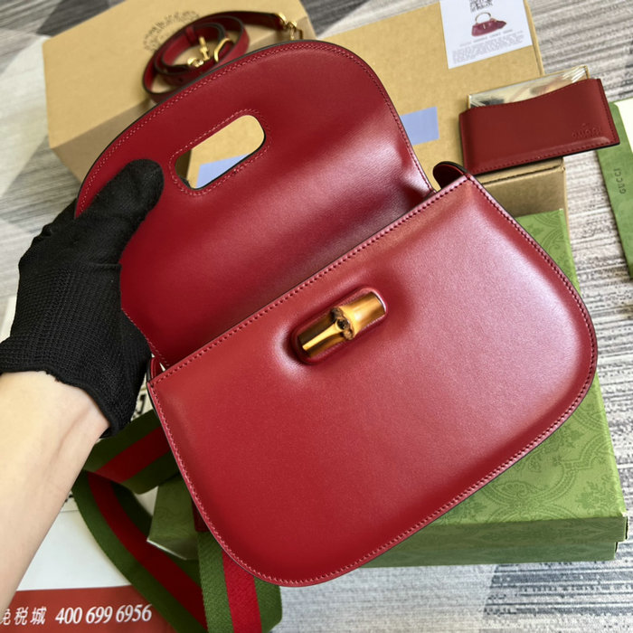 Gucci Small top handle bag with Bamboo Red 675797