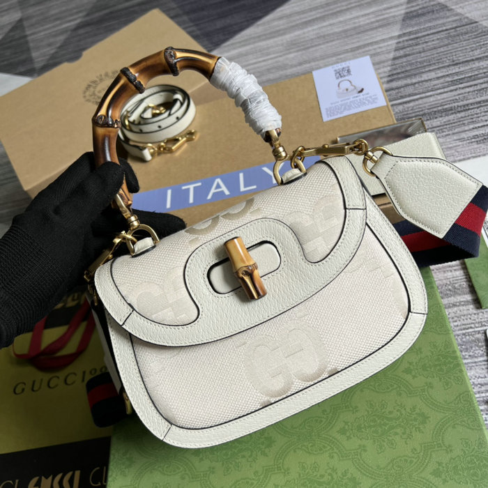 Gucci Small top handle bag with jumbo GG White 675797