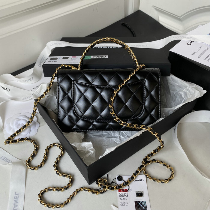 Chanel Shiny Calfskin Wallet On Chain Black AP3240