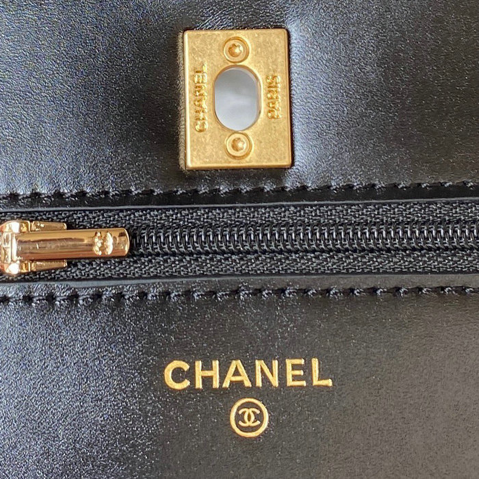 Chanel Shiny Calfskin Wallet On Chain Black AP3240