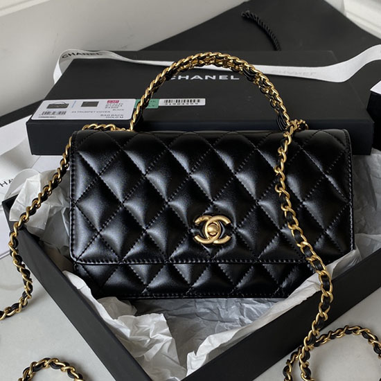 Chanel Shiny Calfskin Wallet On Chain Black AP3240