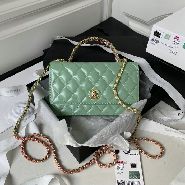 Chanel Shiny Calfskin Wallet On Chain Green AP3240