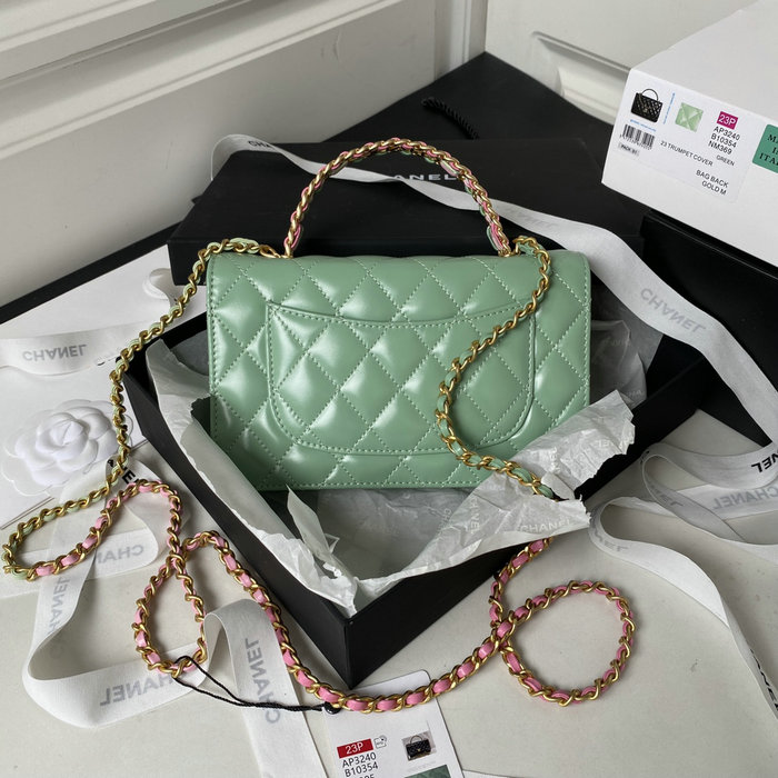 Chanel Shiny Calfskin Wallet On Chain Green AP3240