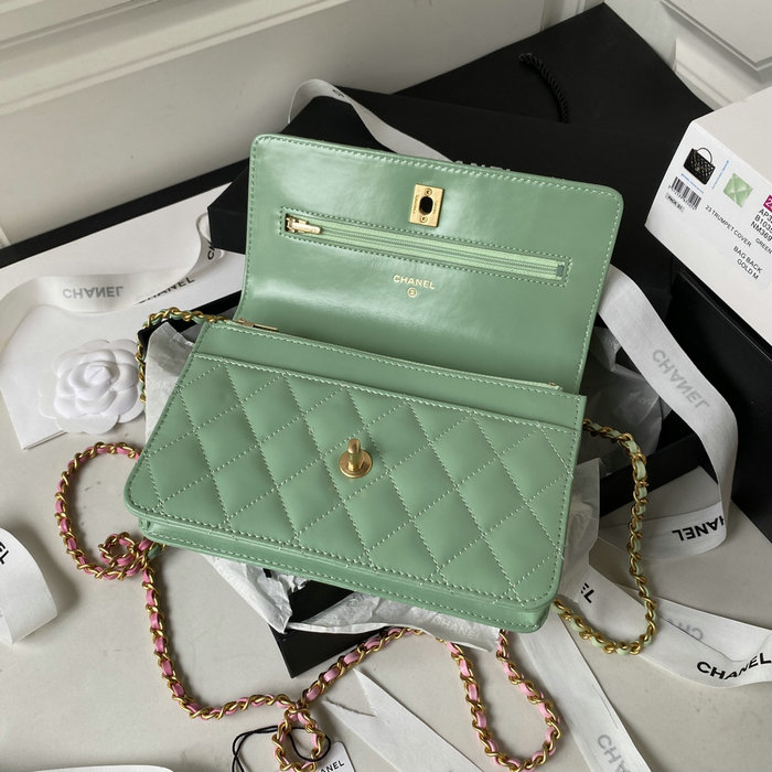 Chanel Shiny Calfskin Wallet On Chain Green AP3240