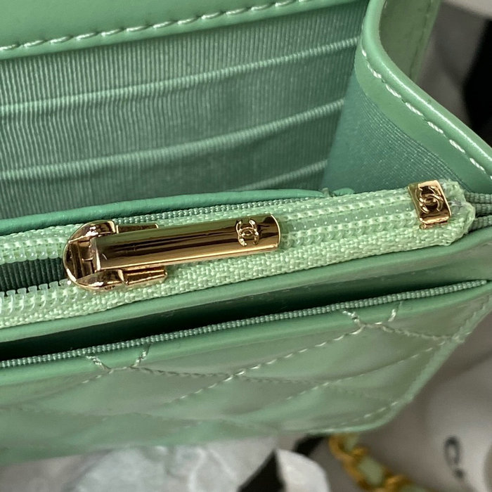 Chanel Shiny Calfskin Wallet On Chain Green AP3240