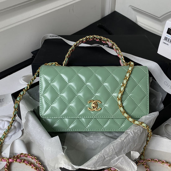 Chanel Shiny Calfskin Wallet On Chain Green AP3240
