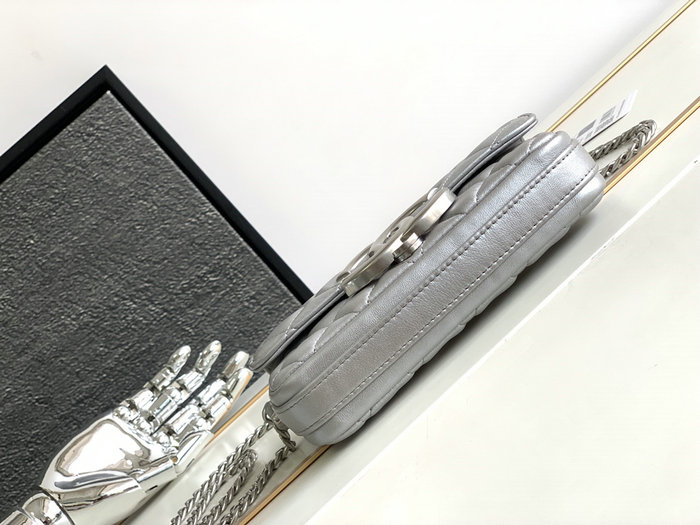 Small Chanel Lambskin Flap Bag Silver AS3207