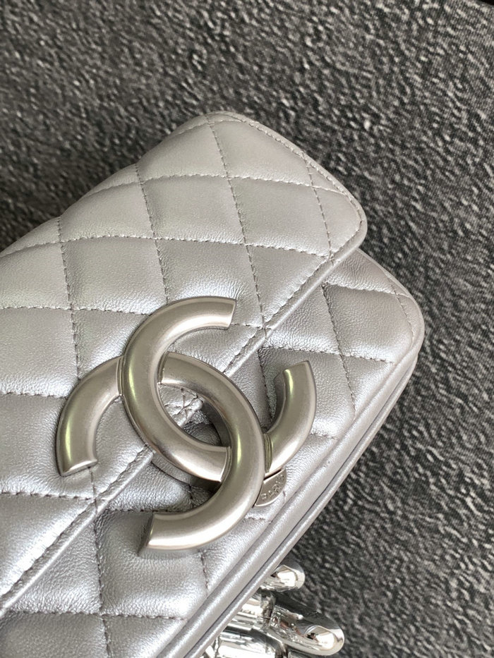 Small Chanel Lambskin Flap Bag Silver AS3207