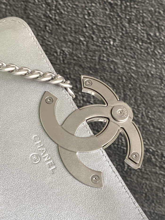 Small Chanel Lambskin Flap Bag Silver AS3207
