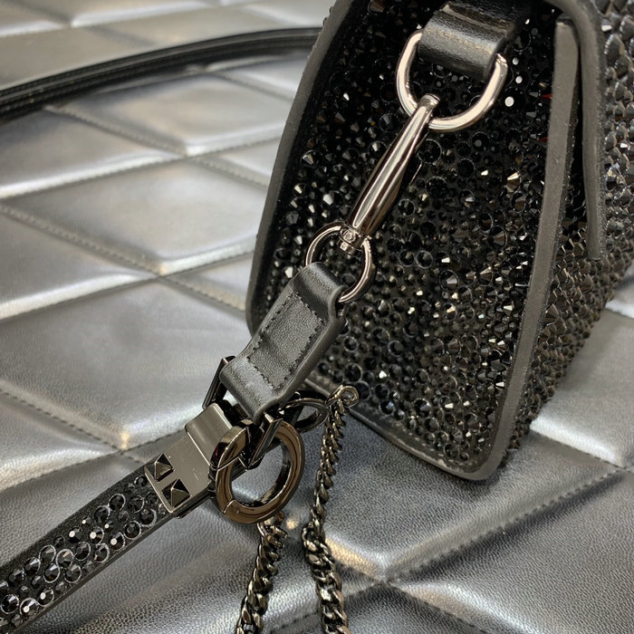 Valentino Mini Vsling Handbag With Rhinestones Black V0097