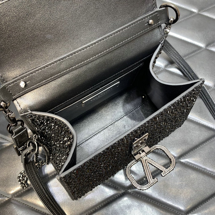 Valentino Mini Vsling Handbag With Rhinestones Black V0097