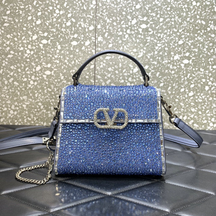 Valentino Mini Vsling Handbag With Rhinestones Blue V0097