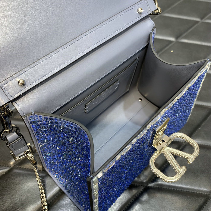 Valentino Mini Vsling Handbag With Rhinestones Blue V0097