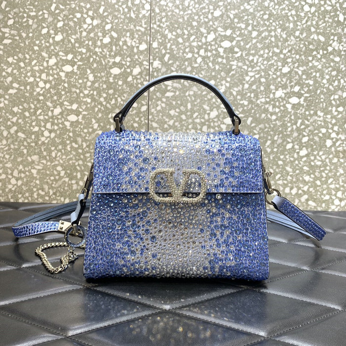 Valentino Mini Vsling Handbag With Rhinestones Blue V0098