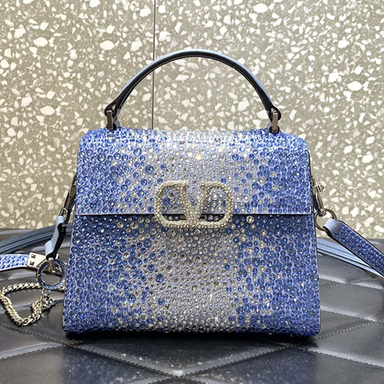 Valentino Mini Vsling Handbag With Rhinestones Blue V0098