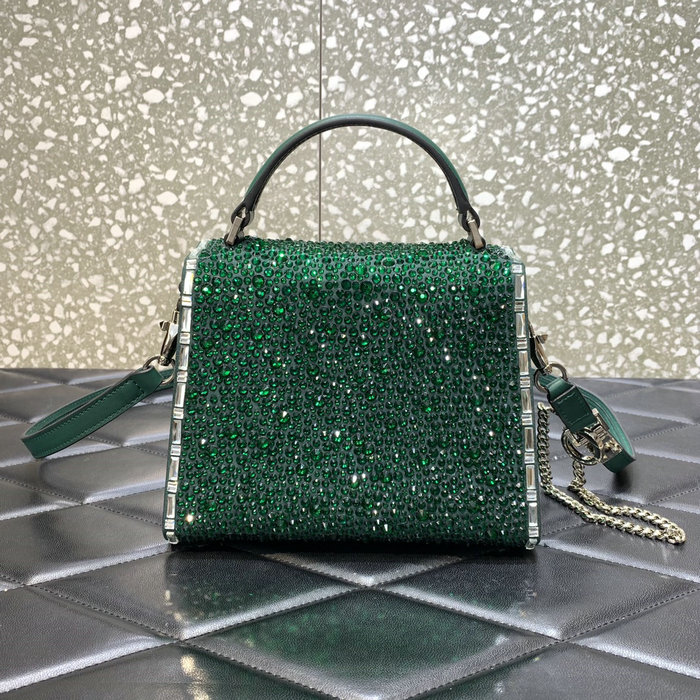 Valentino Mini Vsling Handbag With Rhinestones Green V0097