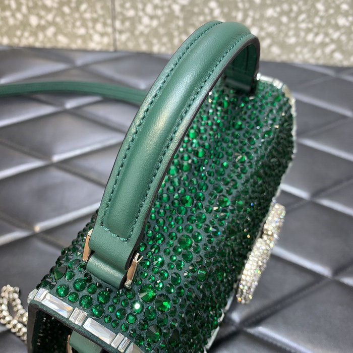 Valentino Mini Vsling Handbag With Rhinestones Green V0097