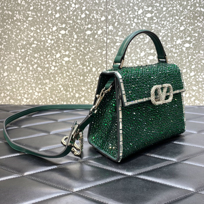 Valentino Mini Vsling Handbag With Rhinestones Green V0097