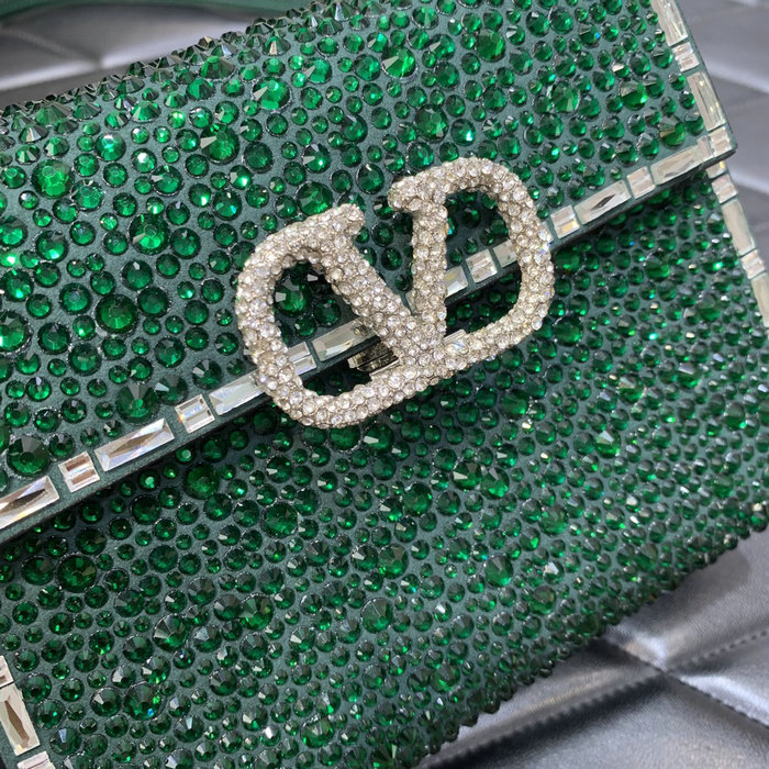 Valentino Mini Vsling Handbag With Rhinestones Green V0097