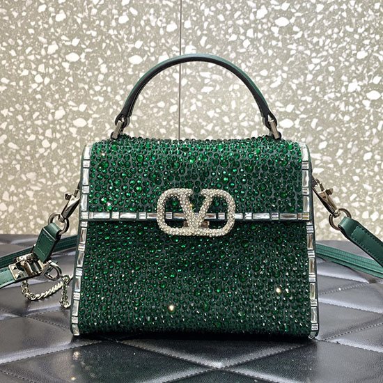 Valentino Mini Vsling Handbag With Rhinestones Green V0097